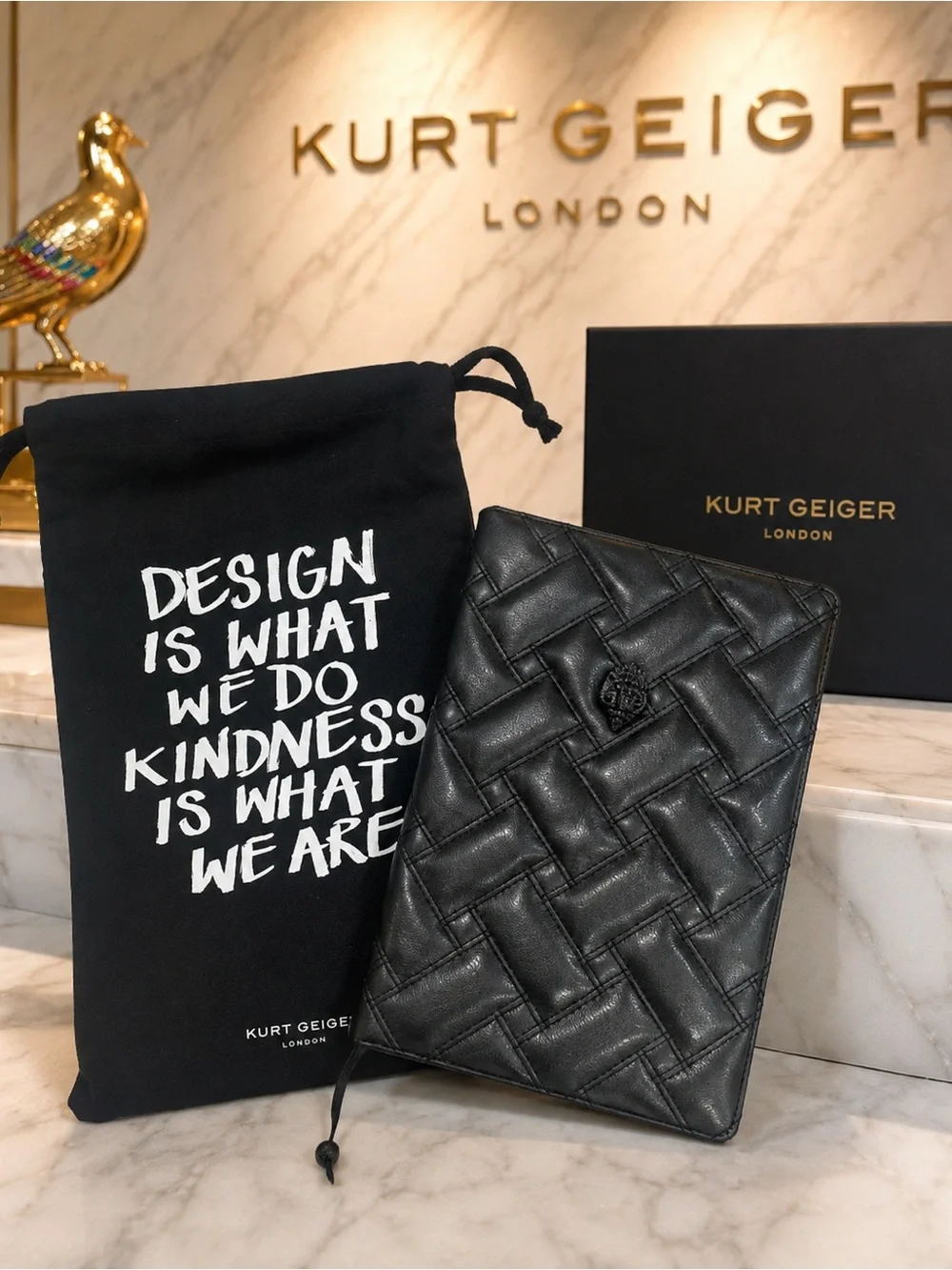 Kurt Geiger London Shoreditch Quilted Leather Notebook Journal – Black 🖤🦅